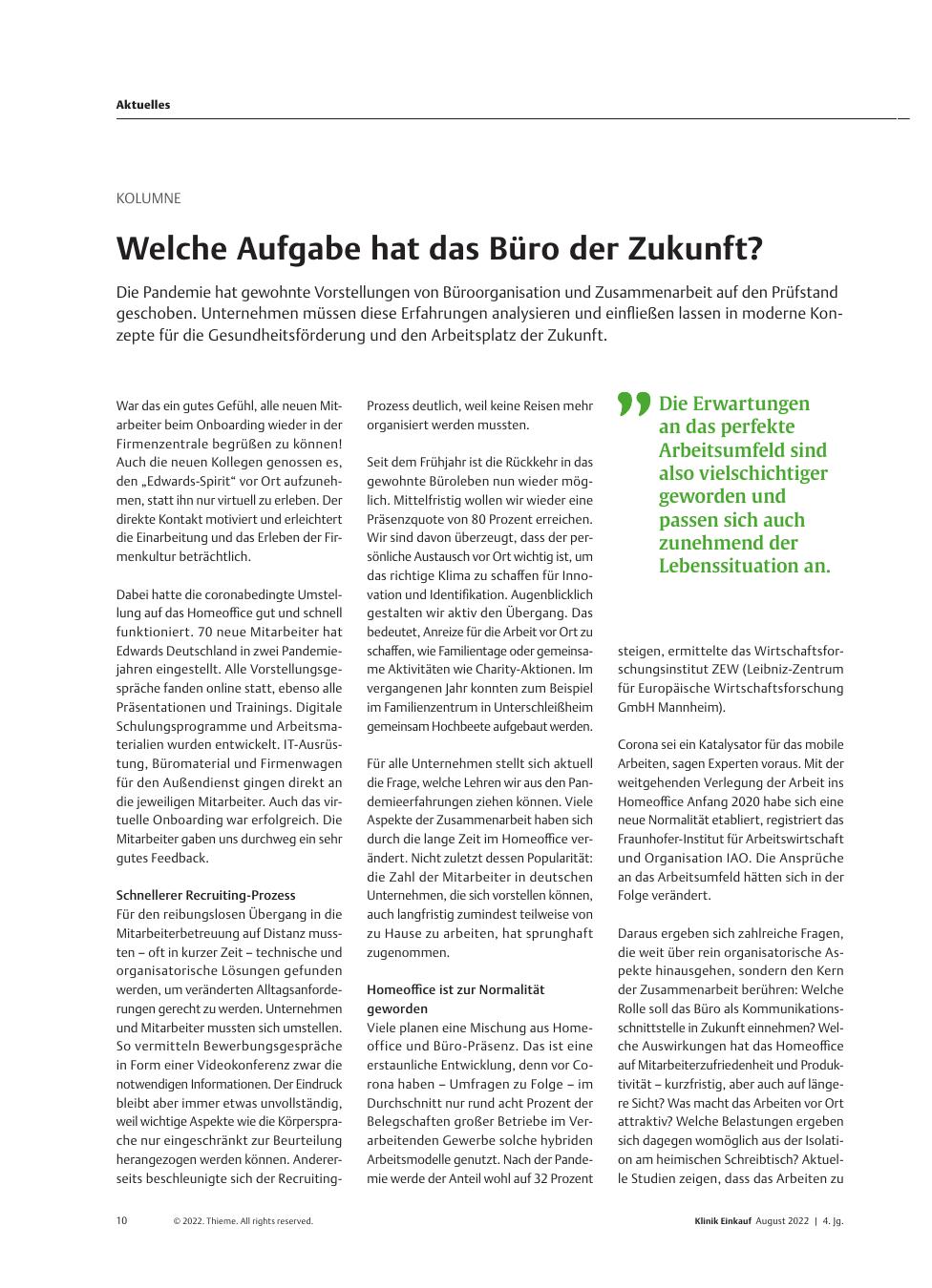 Vorschauseite 1: Kolumne: Welche Aufgabe hat das Büro der Zukunft?