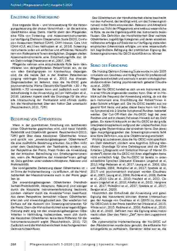 Vorschauseite 2: Die Nursing Delirium Screening Scale (Nu-DESC) zur Identifikation des Delirs im Krankenhaus. Ein Survey zur Eignung der deutschen Übersetzung der Nu-DESC aus Sicht der Pflegenden.