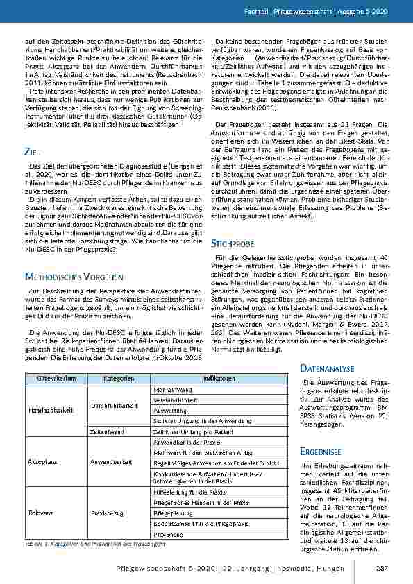 Vorschauseite 3: Die Nursing Delirium Screening Scale (Nu-DESC) zur Identifikation des Delirs im Krankenhaus. Ein Survey zur Eignung der deutschen Übersetzung der Nu-DESC aus Sicht der Pflegenden.