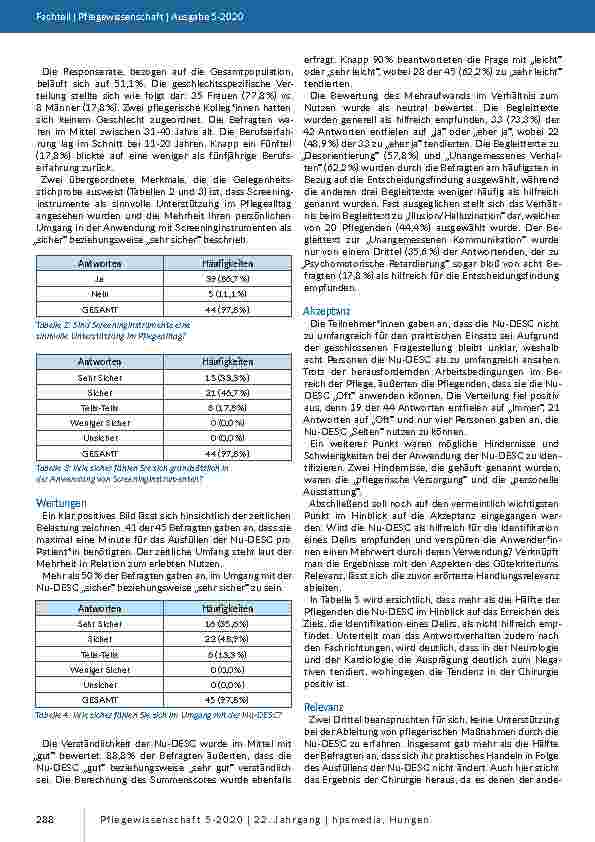 Vorschauseite 4: Die Nursing Delirium Screening Scale (Nu-DESC) zur Identifikation des Delirs im Krankenhaus. Ein Survey zur Eignung der deutschen Übersetzung der Nu-DESC aus Sicht der Pflegenden.