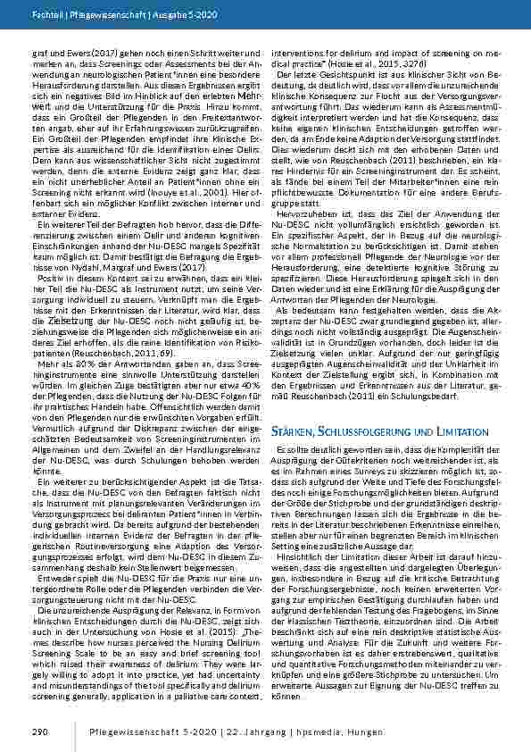 Vorschauseite 6: Die Nursing Delirium Screening Scale (Nu-DESC) zur Identifikation des Delirs im Krankenhaus. Ein Survey zur Eignung der deutschen Übersetzung der Nu-DESC aus Sicht der Pflegenden.
