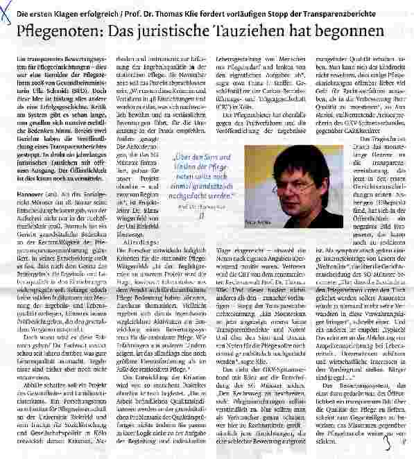 Vorschauseite 1: Pflegenoten: Das juristische Tauziehen hat begonnen
