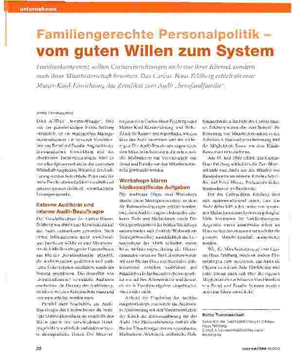 Vorschauseite 1: Familiengerechte Personalpolitik - vom guten Willen zum System