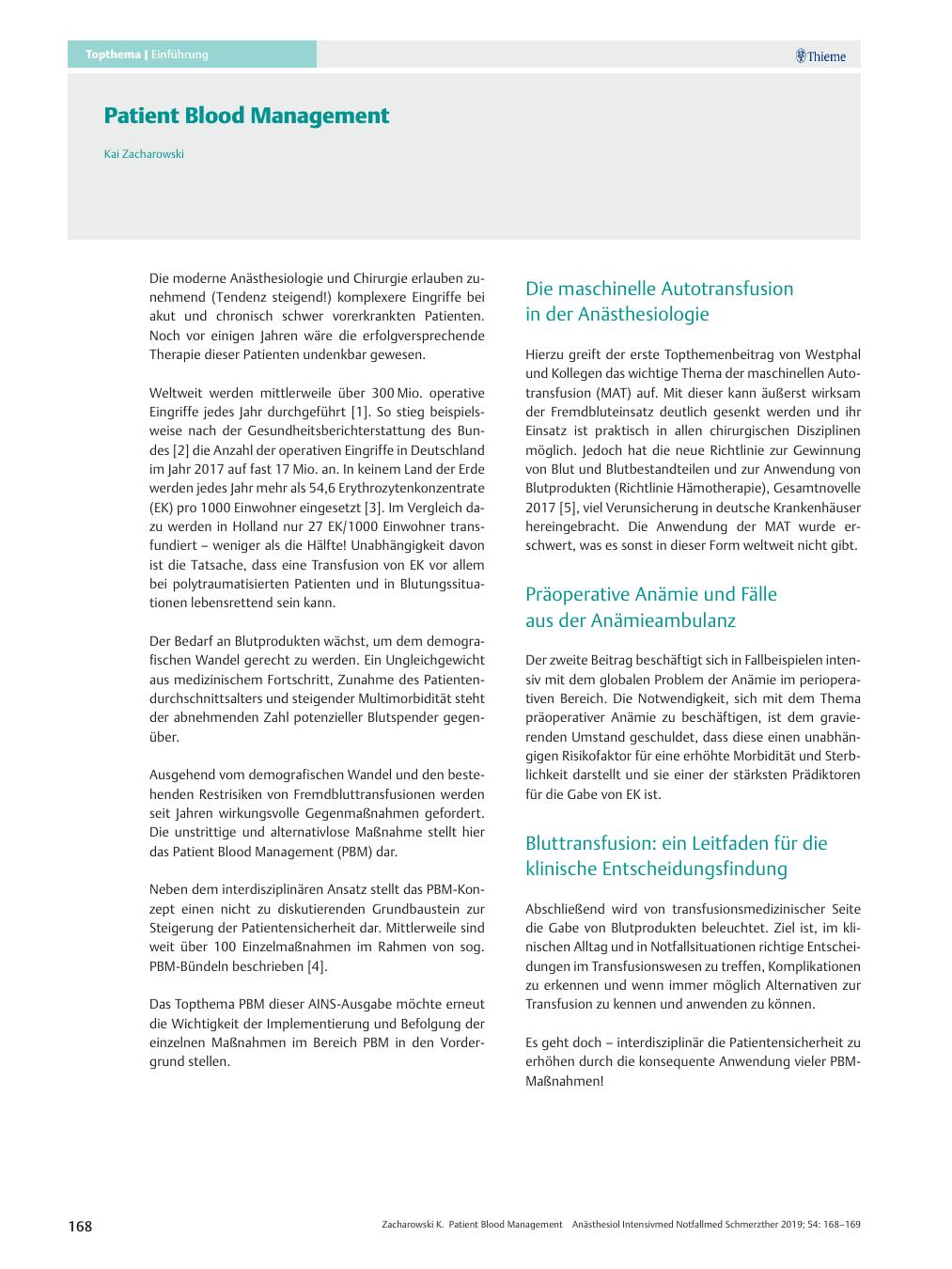 Vorschauseite 1: Patient Blood Management