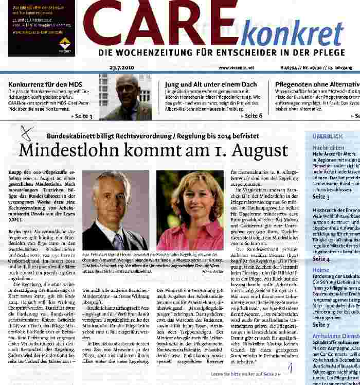 Vorschauseite 1: Mindestlohn kommt am 1. August