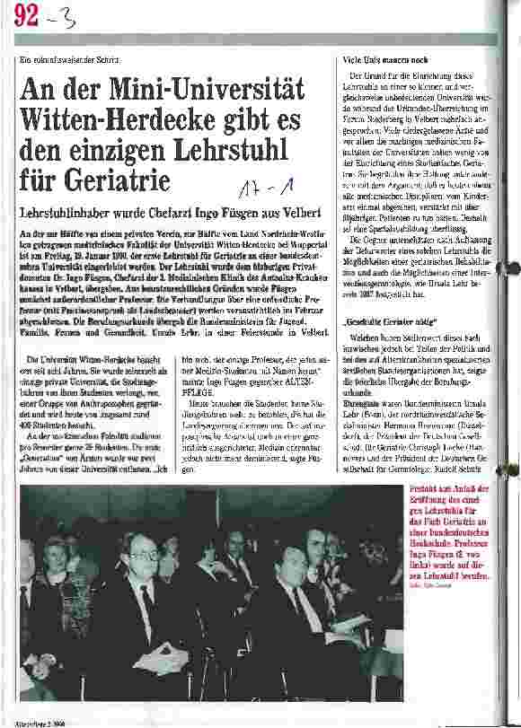 Vorschauseite 1: An der Mini-Universität Witten-Herdecke gibt es den einzigen Lehrstuhl für Geriatrie