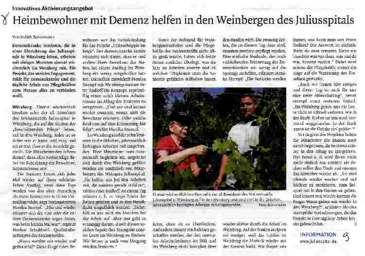 Vorschauseite 1: Heimbewohner mit Demenz helfen in den Weinbergen des Juliusspitals