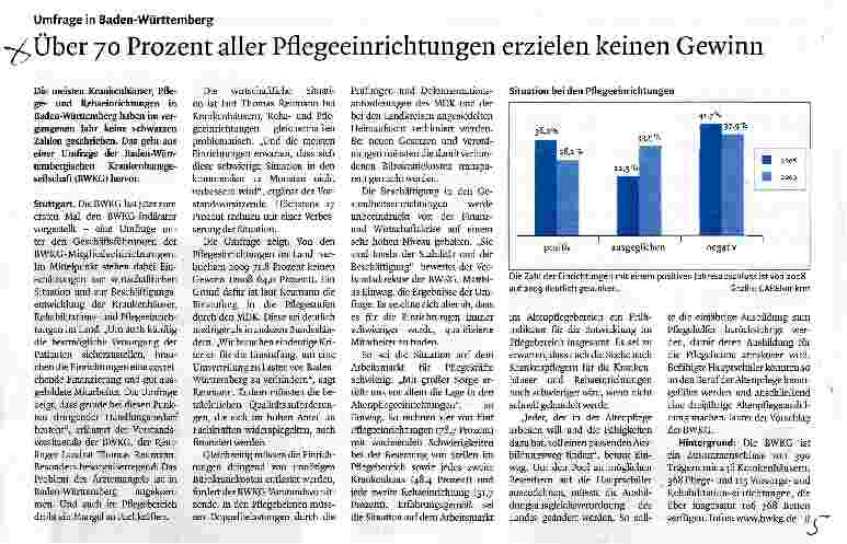 Vorschauseite 1: Über 70 Prozent aller Pflegeeinrichtungen erzielen keinen Gewinn