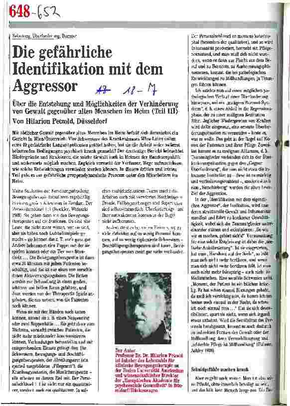 Vorschauseite 1: Die gefährliche Indentifikation mit dem Agressor - Über die Entstehung und Möglichkeiten der Verhinderung von Gewalt. ..