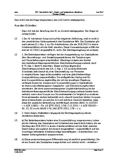 Vorschauseite 3: II. Personalvertretungsund Betriebsverfassungsrecht Sozialplan – Stichtagsregelung