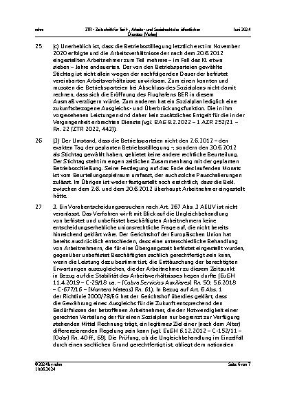 Vorschauseite 6: II. Personalvertretungsund Betriebsverfassungsrecht Sozialplan – Stichtagsregelung