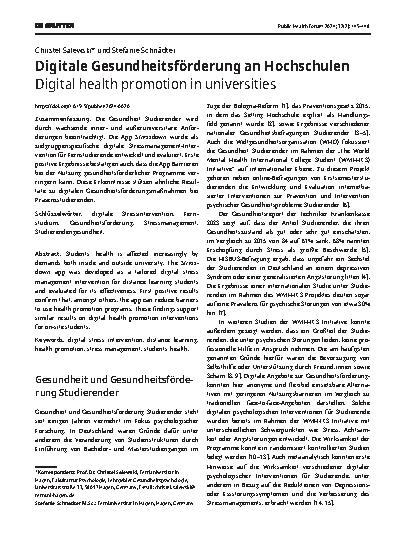 Vorschauseite 1: Digitale Gesundheitsförderung an Hochschulen
