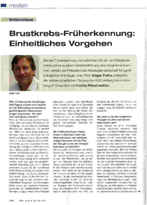 Vorschauseite 1: Brustkrebs-Früherkennung Einheitliches Vorgehen