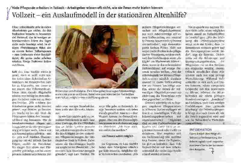 Vorschauseite 1: Vollzeitein Auslaufmodell in der stationären Altenhilfe?