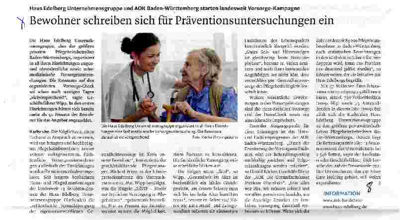 Vorschauseite 1: Bewohner schreiben sich für Präventionsuntersuchungen ein