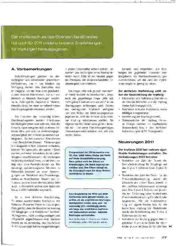 Vorschauseite 2: Oberster Saniätsrat: Impfplan 2011