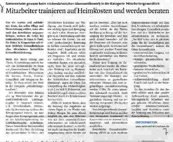 Vorschauseite 1: Mitarbeiter trainieren auf Heimkosten und werden beraten