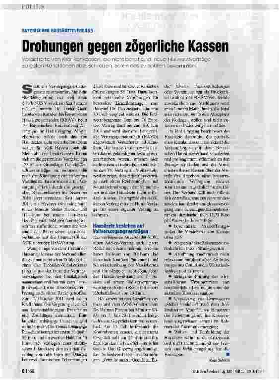 Vorschauseite 1: Drohungen gegen zögerliche Kassen