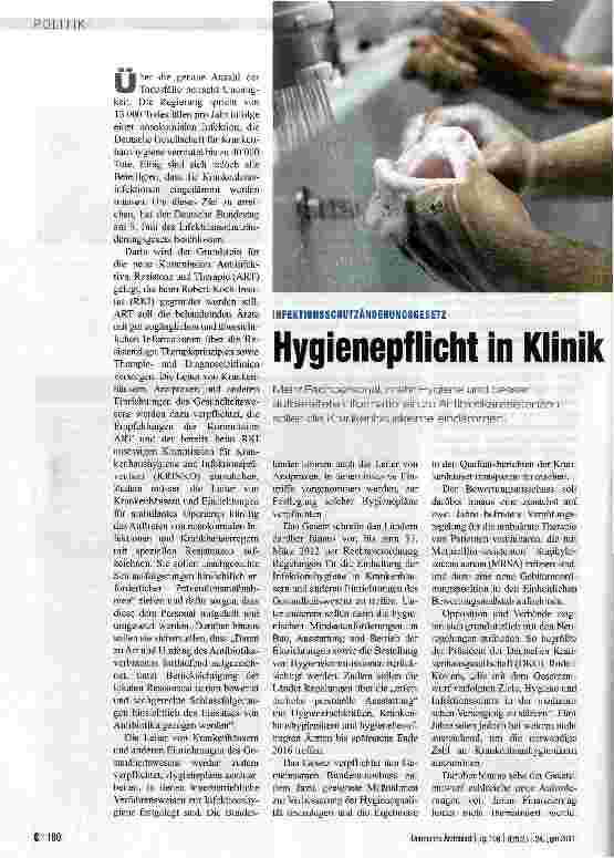 Vorschauseite 1: Hygienepflicht in Klinik und Praxis