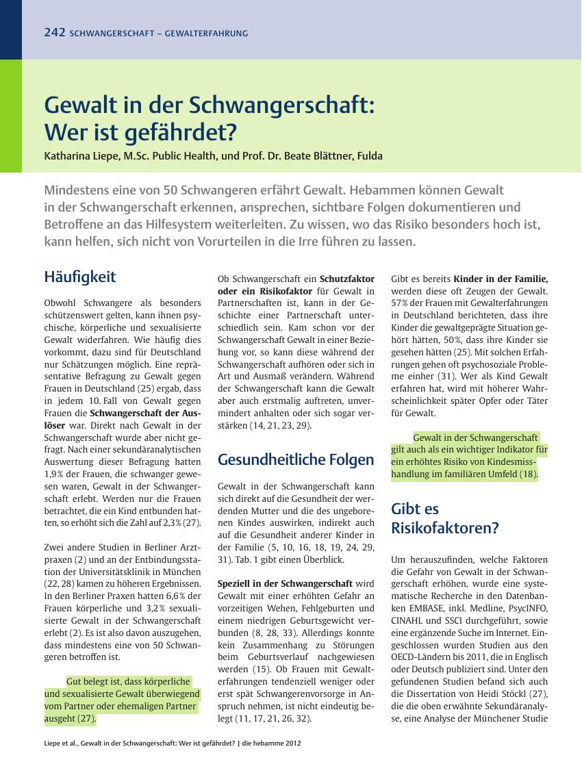 Vorschauseite 1: Gewalt in der Schwangerschaft: Wer ist gefährdet?