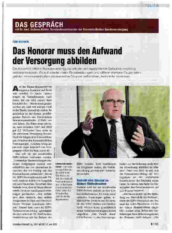 Vorschauseite 1: Das Honorar muss den Aufwand der Versorgung abbilden