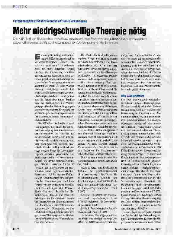 Vorschauseite 1: Mehr niedrigschwellige Therapie nötig