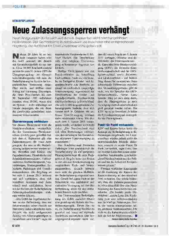 Vorschauseite 1: Neue Zulassungssperren verhängt
