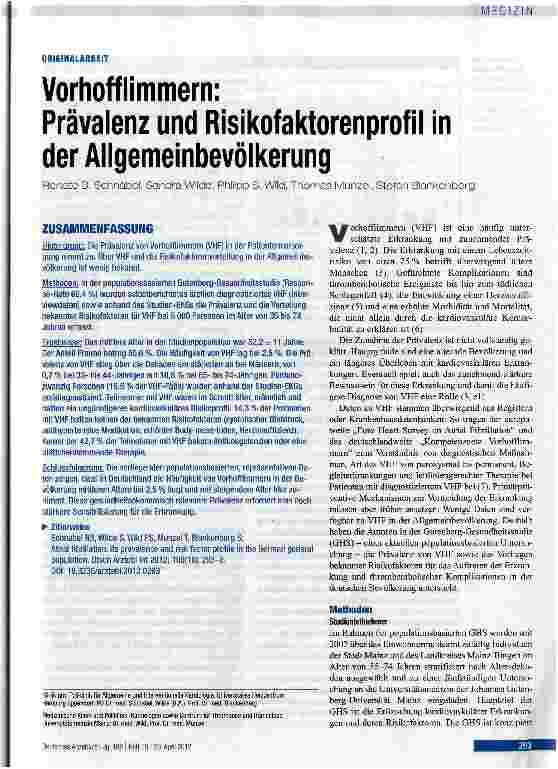 Vorschauseite 1: Vorhofflimmern: Prävalenz und Risikofaktorenprofil in der Allgemeinbevölkerung