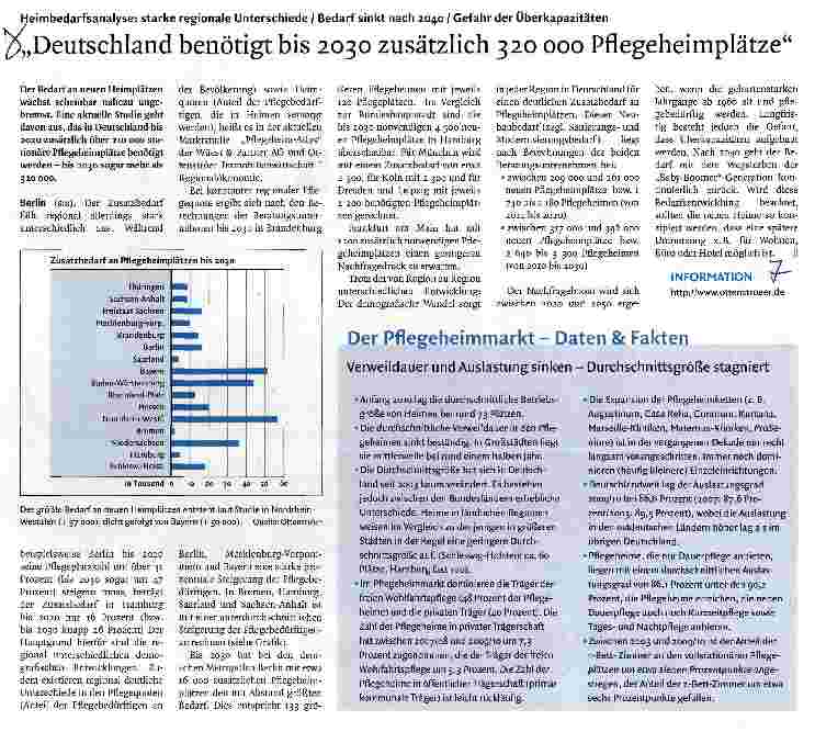 Vorschauseite 1: Deutschland benötigt bis 2030 zusätzlich 320 000 Pflegeheimplätze