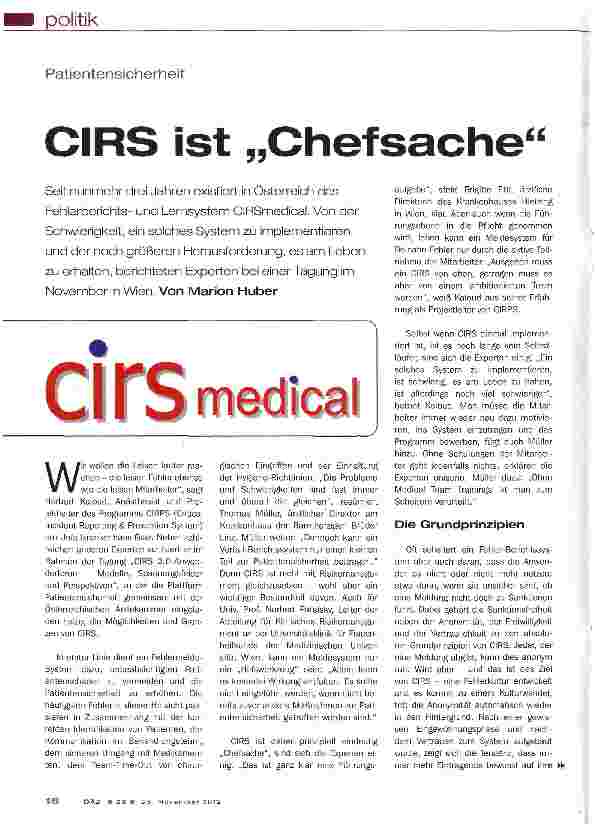 Vorschauseite 1: CIRS ist „Chefsache
