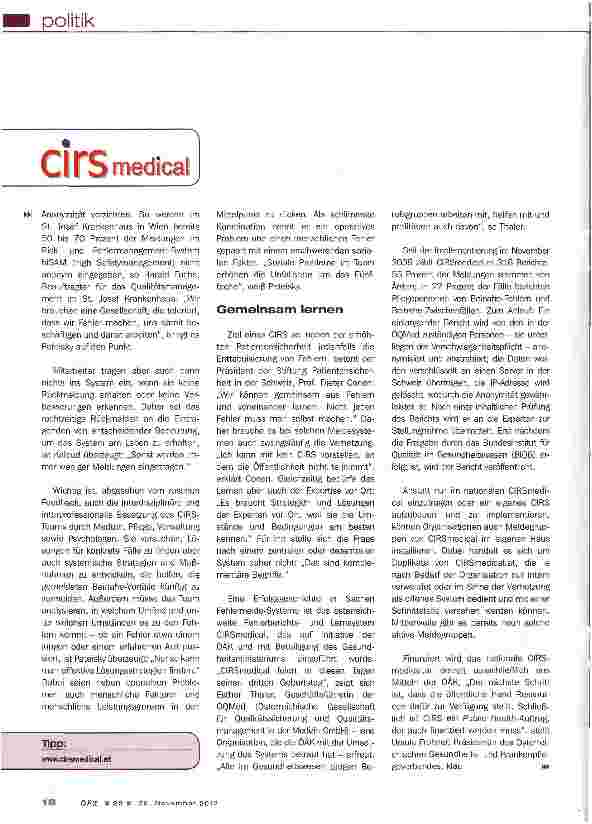 Vorschauseite 2: CIRS ist „Chefsache