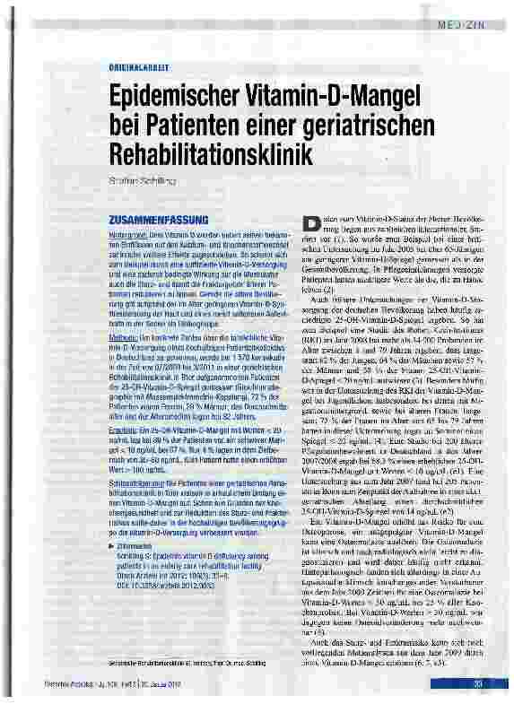 Vorschauseite 1: Epidemischer Vitamin-D-Mang bei Patienten einer geriatrisc Rehabilitationsklinik