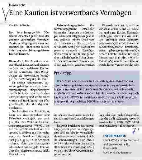 Vorschauseite 1: Eine Kaution ist verwertbares Vermögen
