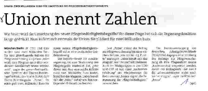 Vorschauseite 1: Union nennt Zahlen