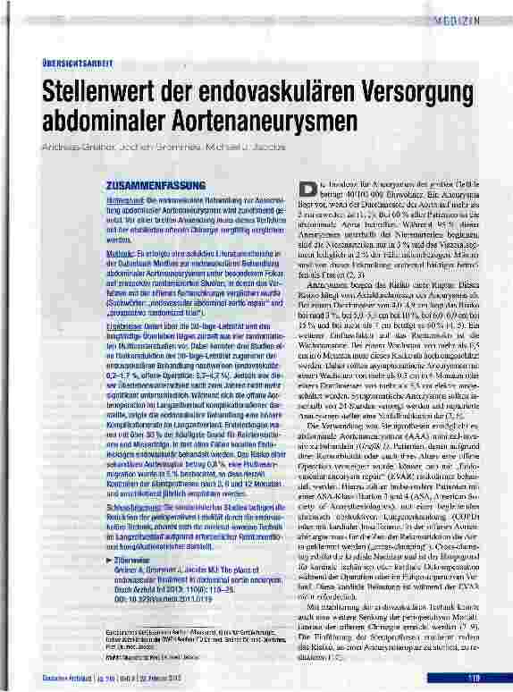 Vorschauseite 1: Stellenwert der endovaskulären Versorgung abdominaler Aortenaneurysmen