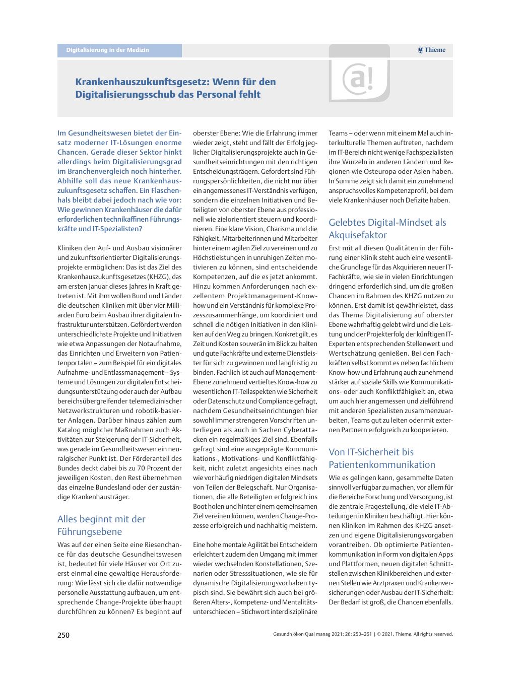 Vorschauseite 1: Krankenhauszukunftsgesetz: Wenn für den Digitalisierungsschub das Personal fehlt