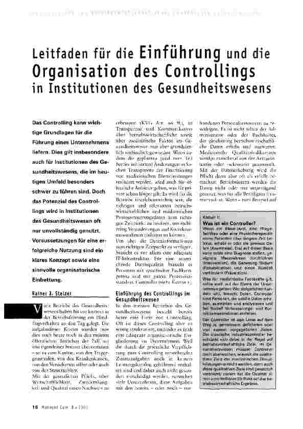 Vorschauseite 1: Leitfaden für die Einführung und die Organisation des Controllings in Institutionen des Gesundheitswesens