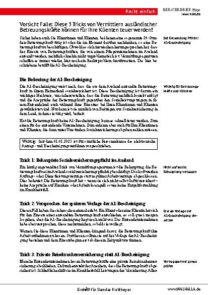 Vorschauseite 2: Beraterbrief Pflege Heft 2-2025