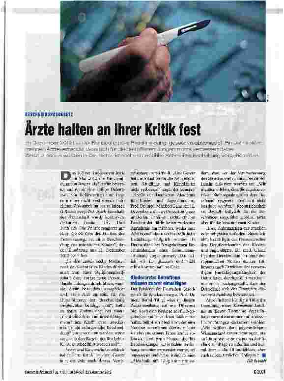 Vorschauseite 1: Arzte halten an ihrer Kritik fest