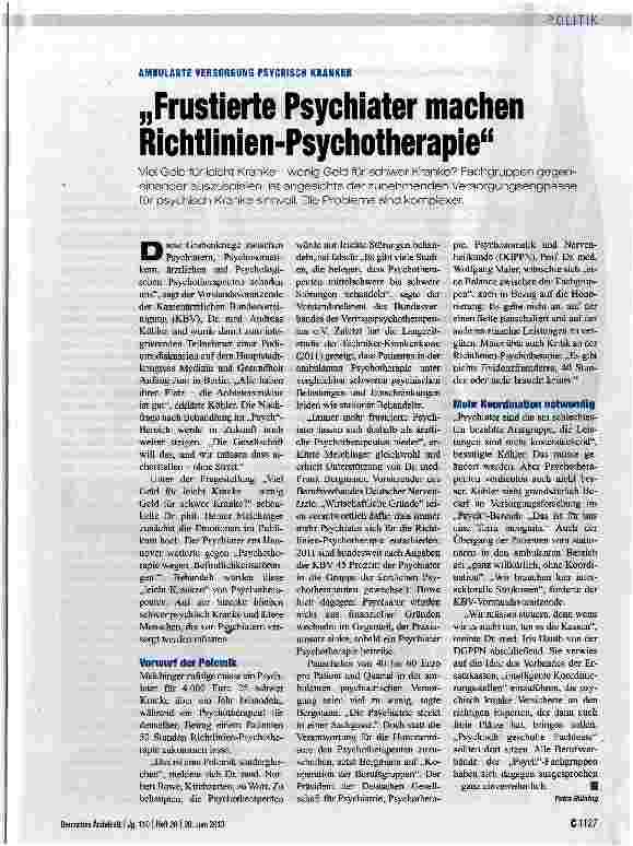 Vorschauseite 1: „Frustierte Psychiater machen Richtlinien-Psychotherapie