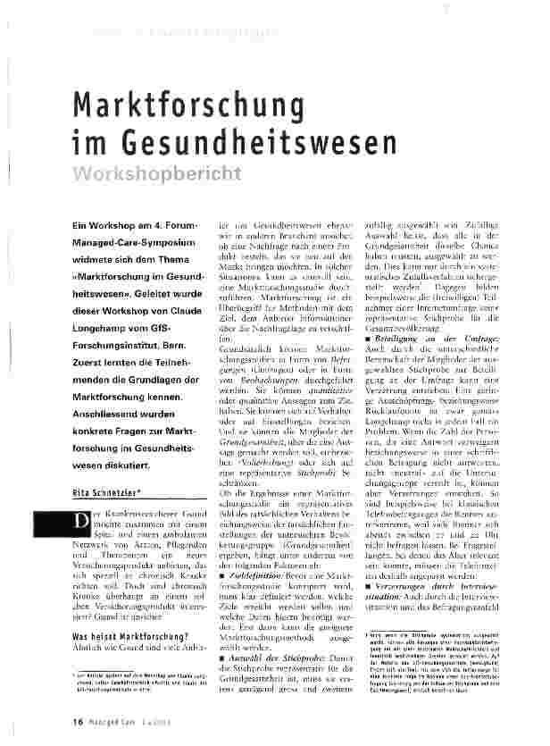 Vorschauseite 1: Marktforschung im Gesundheitswesen