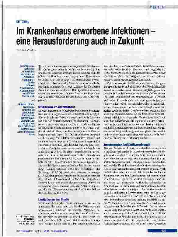 Vorschauseite 1: Im Krankenhaus erworbene Infektionen -eine Herausforderung auch in Zukunft