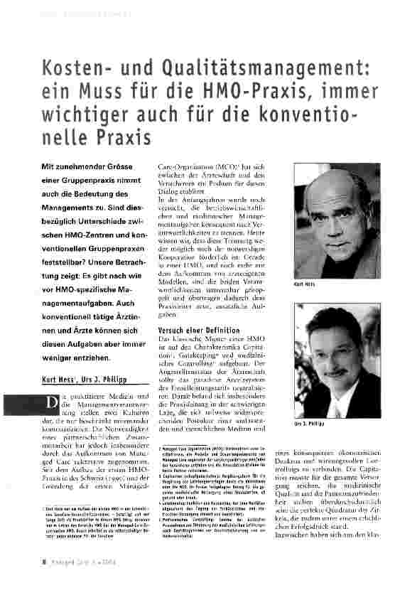 Vorschauseite 1: Kostenund Qualitätsmanagement: ein Muss für die HMO-Praxis, immer wichtiger auch für die konventionelle Praxis