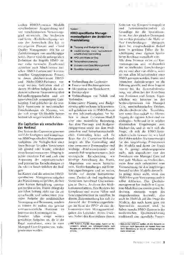 Vorschauseite 2: Kostenund Qualitätsmanagement: ein Muss für die HMO-Praxis, immer wichtiger auch für die konventionelle Praxis