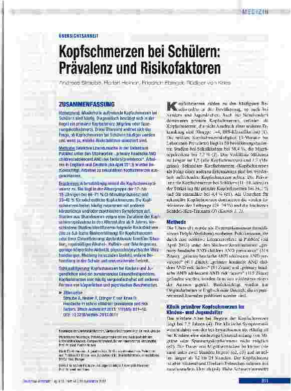 Vorschauseite 1: Kopfschmerzen bei Schülern: Prävalenz und Risikofaktoren