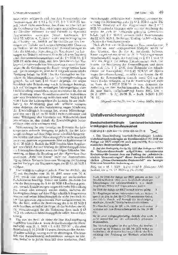 Vorschauseite 1: Bandscheibenbedingte Lendenwirbelsäulenerkrankungen als Berufskrankheit BAG, Urt. v. 18.3.2003
