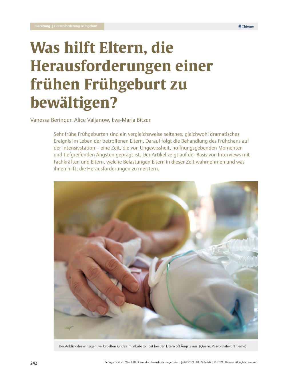 Vorschauseite 1: Was hilft Eltern, die Herausforderungen einer frühen Frühgeburt zu bewältigen?