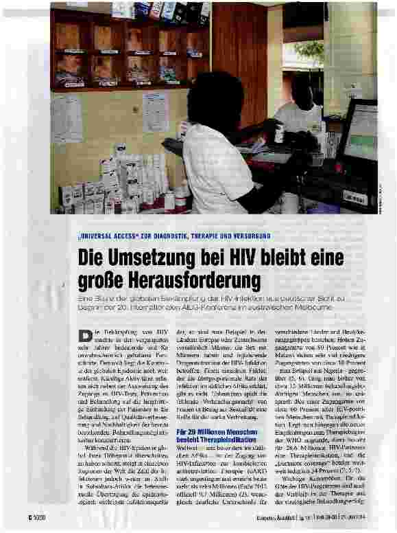 Vorschauseite 1: Die Umsetzung bei HIV bleibt eine große Herausforderung