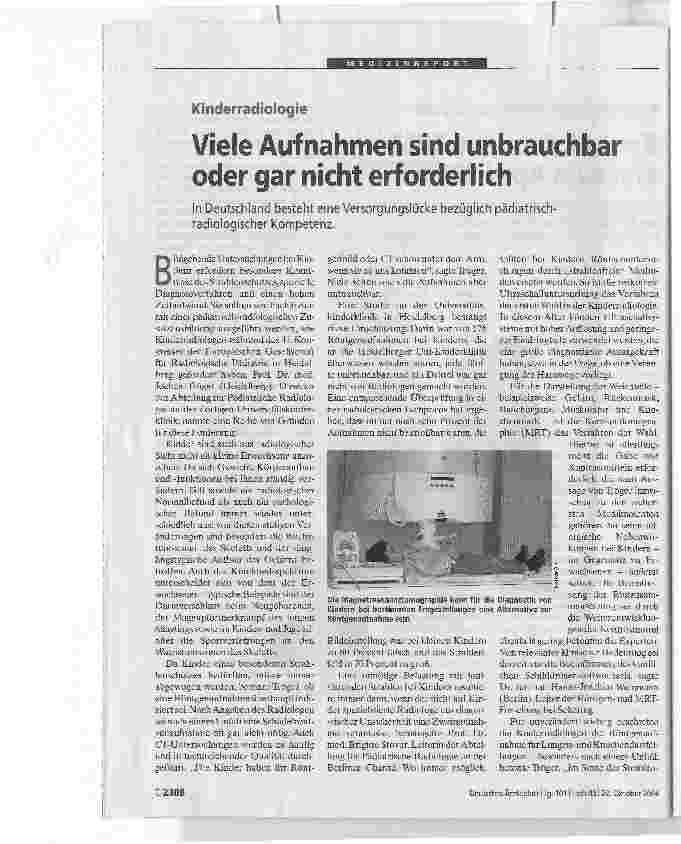Vorschauseite 1: Viele Aufnahmen sind unbrauchbar oder gar nicht erforderlichKinderradiologie