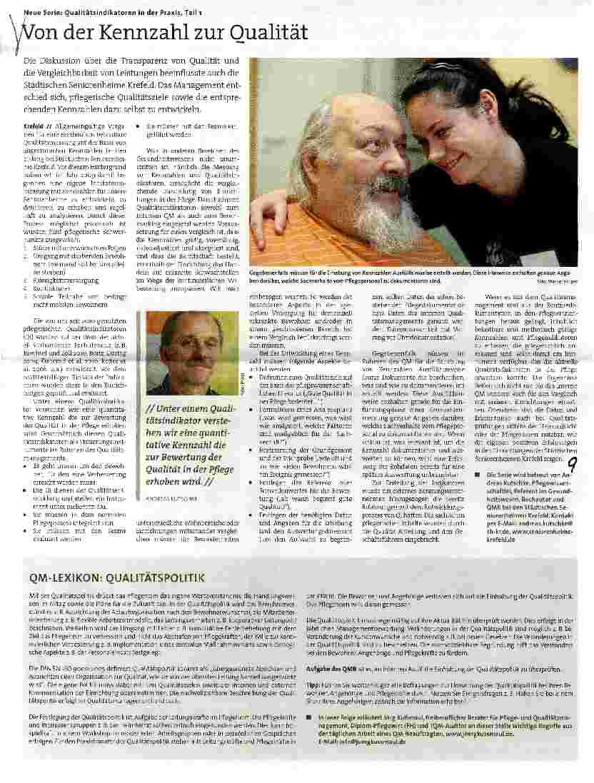 Vorschauseite 1: Neue Serie: Oualitätsindikatoren in der Praxis, Teil 1 Von der Kennzahl zur Qualität